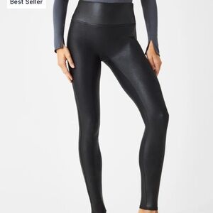 Spanx Faux Leather Black Leggings Womens Size Large Soft Stretchy Flattering